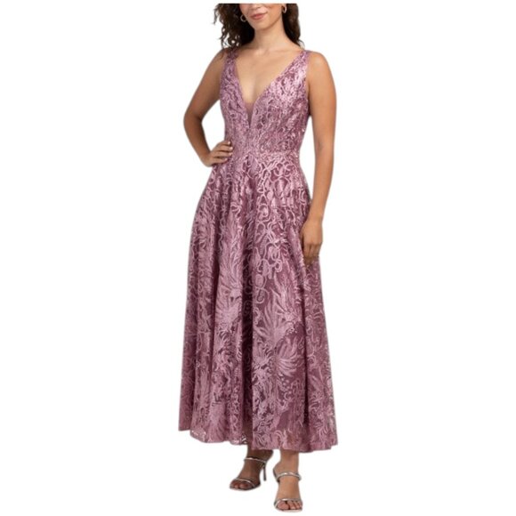 MAC DUGGAL Sleeveless Lace Embellished Tea Length Dress - Picture 1 of 3